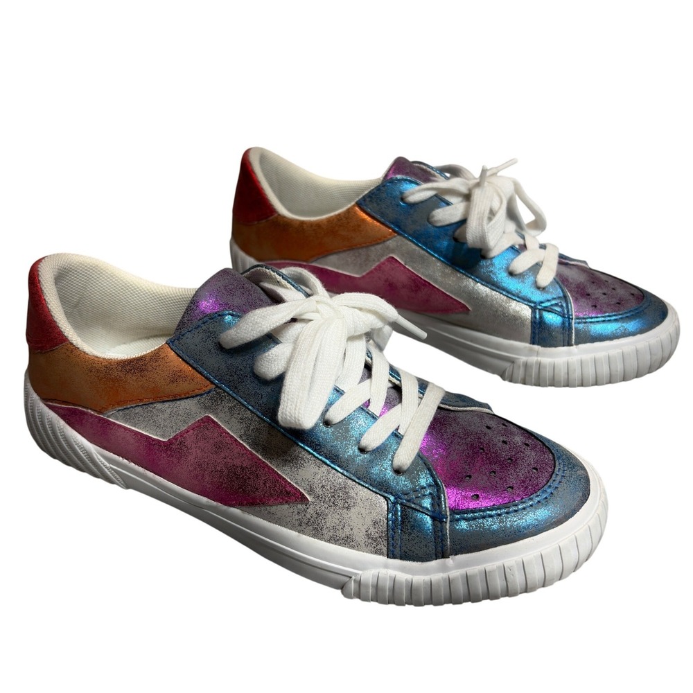 Blowfish Malibu Sneaker Womens 8 Multi Metallic Iridescent Low Top Lace Up Shoes